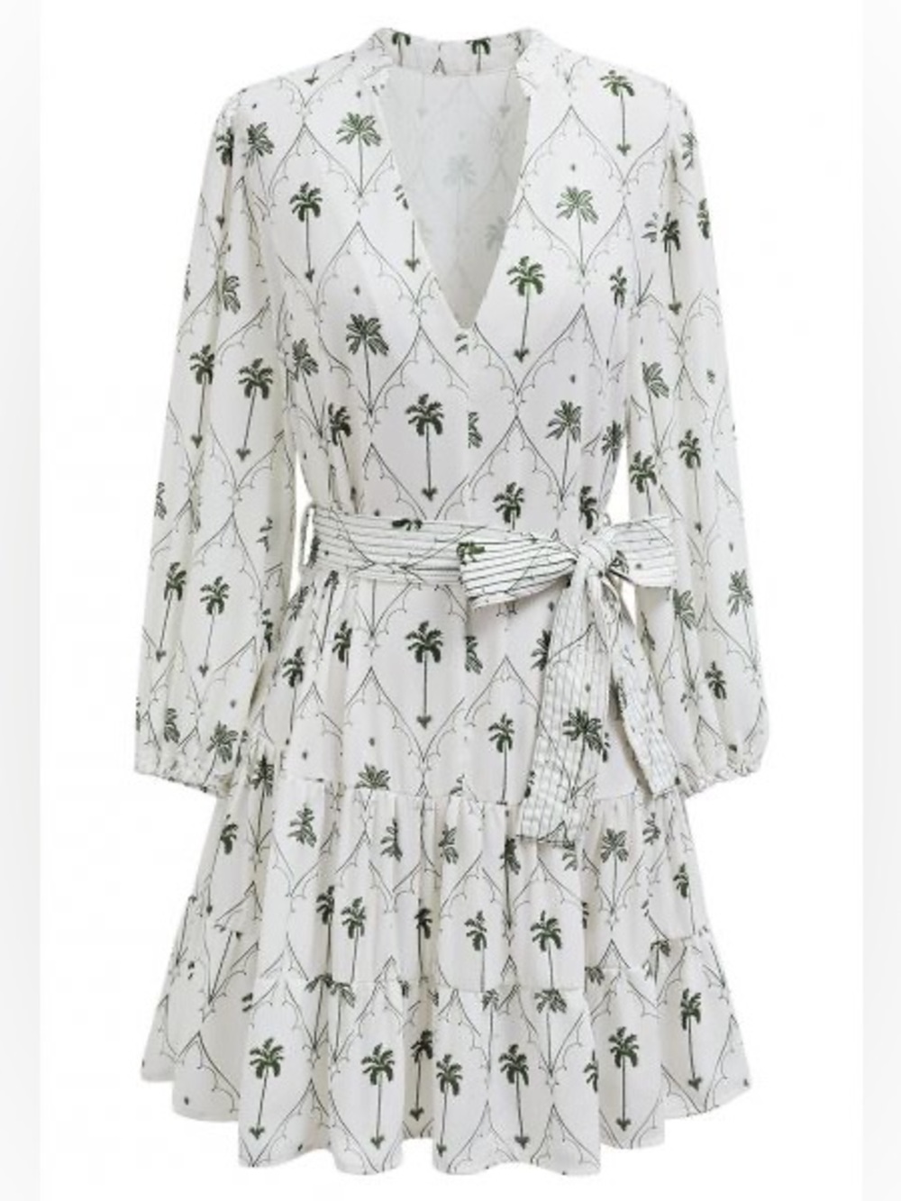 Zara - White Palm Print Wrap Dress with Tie Waist - Picture 1 of 2